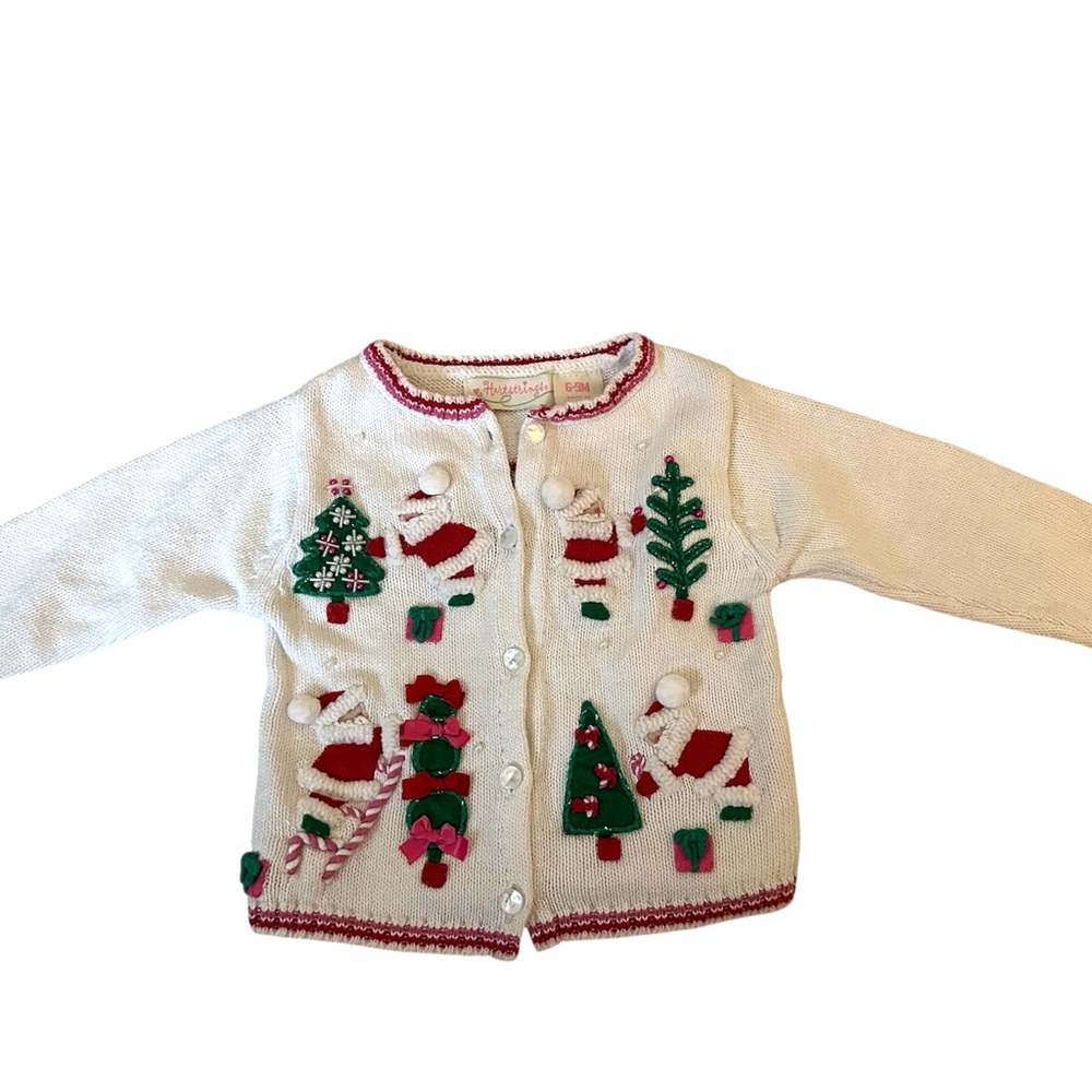 Vintage baby Christmas sweater with Santa and Tree Design